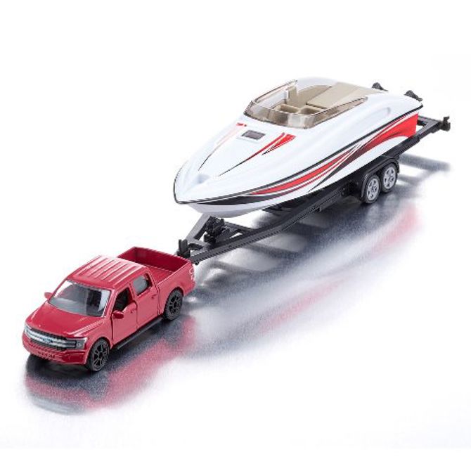 Model vozila Siku SUPER Ford F150  z motornim čolnom, od 3. let 2