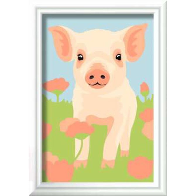 Slikanje po številkah  CreArt Prikupen domači prašič, slikarska plošča 8,5x12 cm, 6 akrilnih barv, čopič, primerno za otroke 7+, za šolarje 2