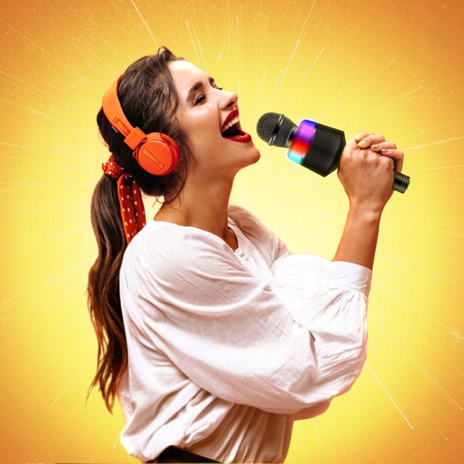 USB aku. 1200mAh bluetooth SD karaoke mikrofon z zvočnikom RGB LED črn 3