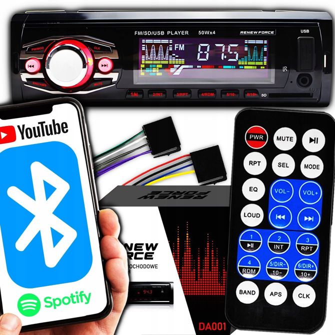 1DIN 12V LCD FM avtoradio 4x50W USB Bluetooth SD + daljinec RENEW FORCE