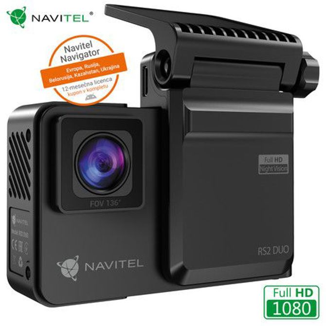 NAVITEL Avto kamera  RS2 DUO, 2v1 prednja in notranja, 2 zaslon, Night Vision, SONY senzor, magnetni nosilec, 136° snemalni kot, G-senzor, aplikacija
