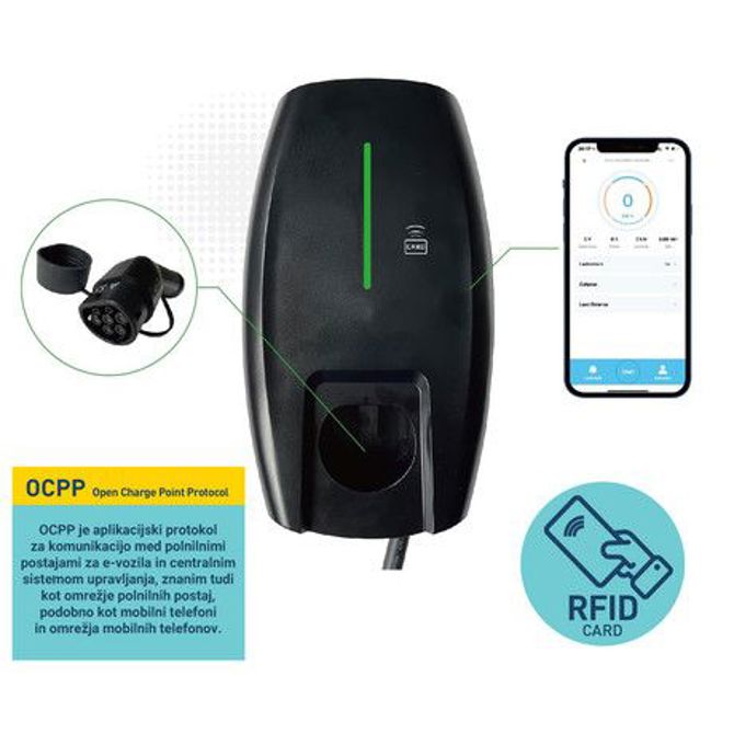 PLATINET PWB11KWS EV polnilna postaja za električna vozila, 11kW, 16A, 7m kabel, TYPE 2, Plug & Play / RFID kartice / OCPP/ aplikacija, LED indikator, IP65 & IK10 odpornost, varnostne zaščite, črna 5