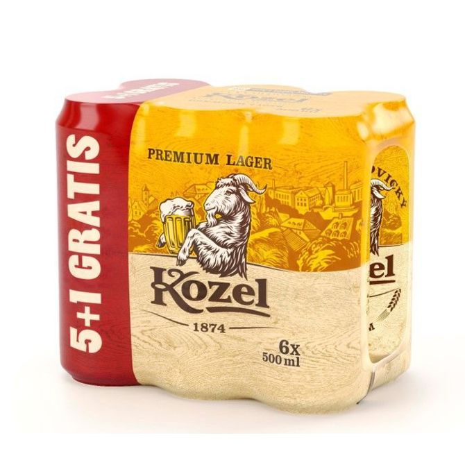 5 + 1 gratis, Pivo svetlo Kozel, 4,6% alkohola, 0,5l + Čips Pata 300g