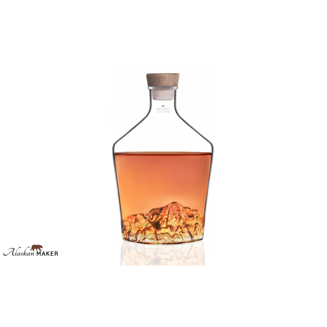 Steklenica za žganje Alaskan Maker AMTOPO-CS-B, 1 L, borosilikatno steklo, topografija Mont Blanc, zamašek les/pluta