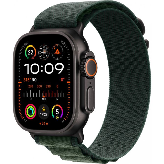 Apple Watch Ultra 2 GPS + Cellular 49 mm črno ohišje iz titana s temno zeleno alpsko zanko - srednje