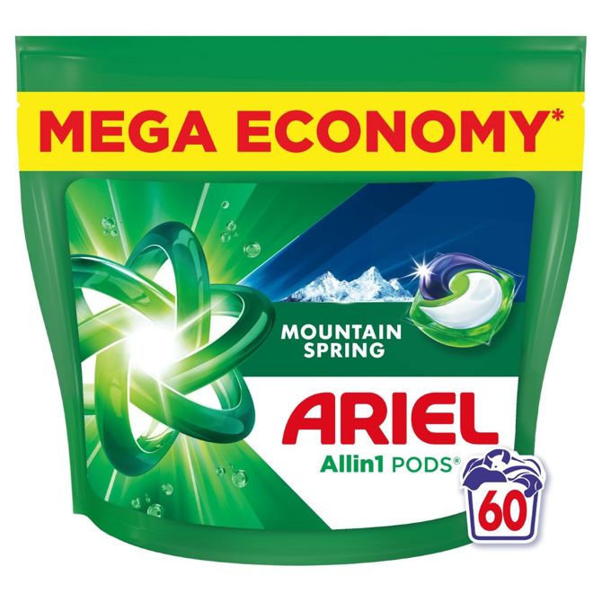 Kapsule za pranje perila Ariel Allin1 Mountain Spring, 60 kapsul