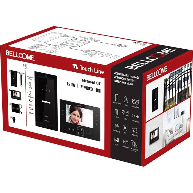Bellcome  Advanced 7'' Video-Kit 1 Familie    video vratni domofon  kabelska povezava  popoln komplet  8-delni   črna