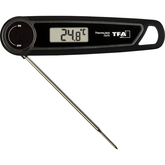 Digitalni kuhinjski termometer Thermo Jacj taste 30.2035.01, za peko na žaru in kuhanje, natančno merjenje TFA Dostmann THERMO JACK TASTE  termometer za žar črna