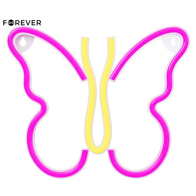 FOREVER Butterfly NEON LED luč, dekorativna, LED tehnologija, napajanje na USB ali 3x AA baterije, stikalo za vklop / izklop, 200cm kabel, vijolična, rumena