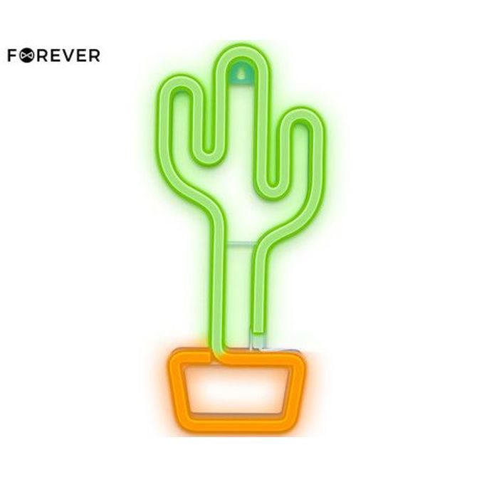 FOREVER Cactus NEON LED luč, dekorativna, LED tehnologija, napajanje na USB ali 3x AA baterije, stikalo za vklop / izklop, 200cm kabel, zelena, oranžna