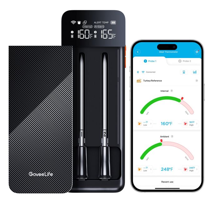 Kuhinjski pripomoček Govee Smart Wireless Meat Thermometer, 2 sondi, LCD zaslon, WiFi in Bluetooth, magnetna osnova