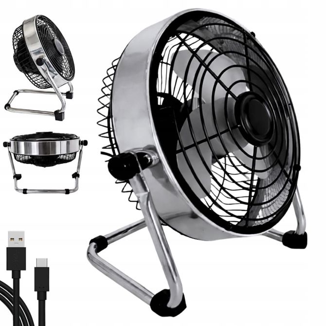 Ventilator Verk USB-C 22 cm kovinski, namizni, 2 hitrosti, tiho delovanje, nastavljiv kot