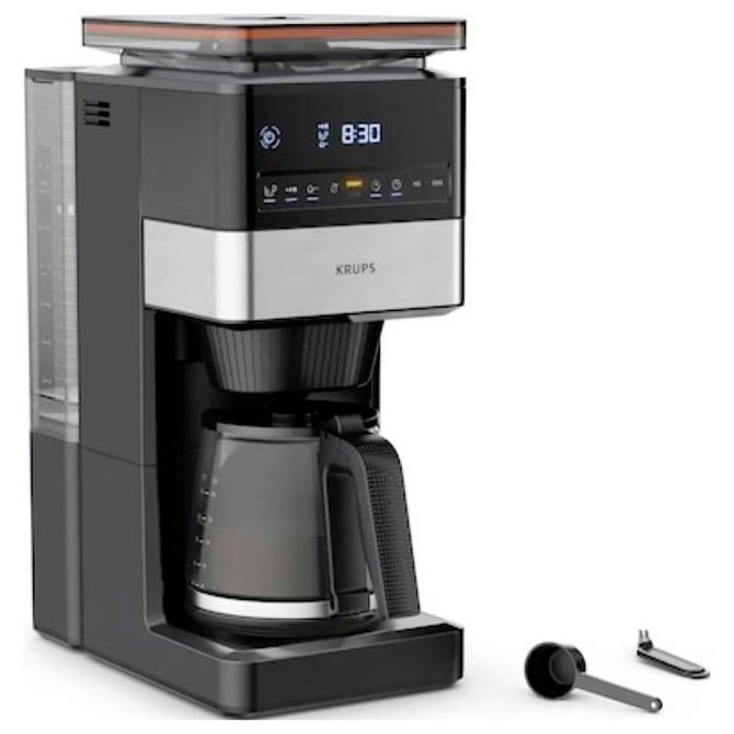 Kavni aparat Krups Grind Aroma XL KM8428, 18 skodelic (2,25 l), z vgrajenim mlinčkom in digitalnim zaslonom, črno-srebrn