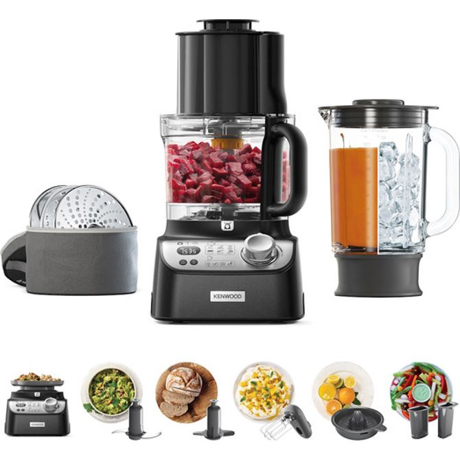 Kuhinjski robot Kenwood MultiPro XL Weigh+ črn, 1000 W, vgrajena tehtnica, stekleni mešalni nastavek, 3 l posoda