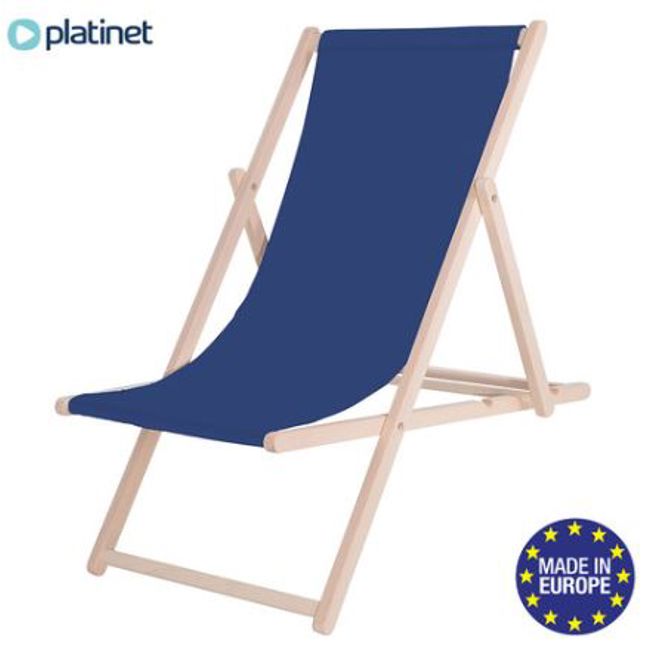 PLATINET PSW leseni ležalnik, MADE in EU, 3 stopnje nastavitve, zložljiva oblika, ultra lahka teža, zaščita pred nenamernim zlaganjem, bukov les, UV & vodoodporna tkanina, moder