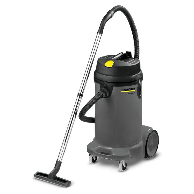 Mokro-suhi sesalnik Kärcher NT 48/1, 1380 W, 48 l posoda, pretok zraka 67 l/s, odtočna cev, robustna kovinska zapirala