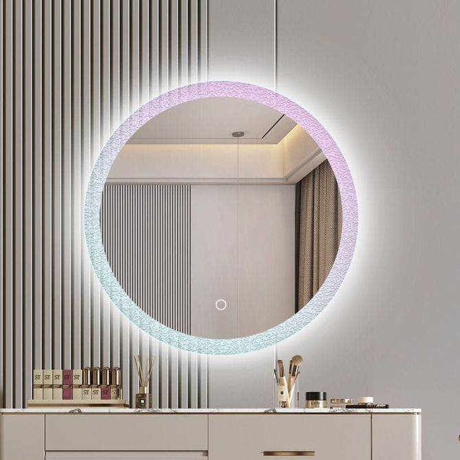 Okroglo LED ogledalo S615A , fi 70cm, večbarvni rob iz akrilnega stekla, LED            kopalniško ogledalo