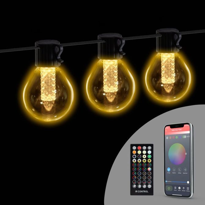 Pametni svetlobni niz luči - 100-240V - 25 toplo belih LED diod - 15 m - bluetooth