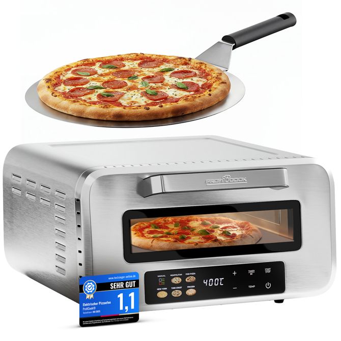Pekač za pizzo ProfiCook PC-PO 1323 nerjaveče jeklo, do 2100 W, premer pice 31,5 cm, temperatura do 400 °C, grafični zaslon na dotik