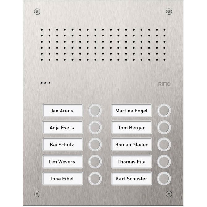 Okvir za vratni domofon Ritto by Schneider Electric RGE1812225 Acero Pur, okvir 10 klicnih enot (2×5), iz nerjavečega jekla