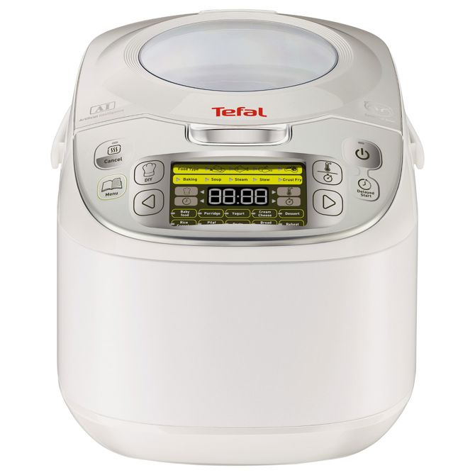 Cvrtnik Tefal RK8121 večnamenski, 45 v 1, LCD zaslon, teflonska prevleka, funkcija ohranjanja toplote, notranji lonec za pomivalni stroj, bel