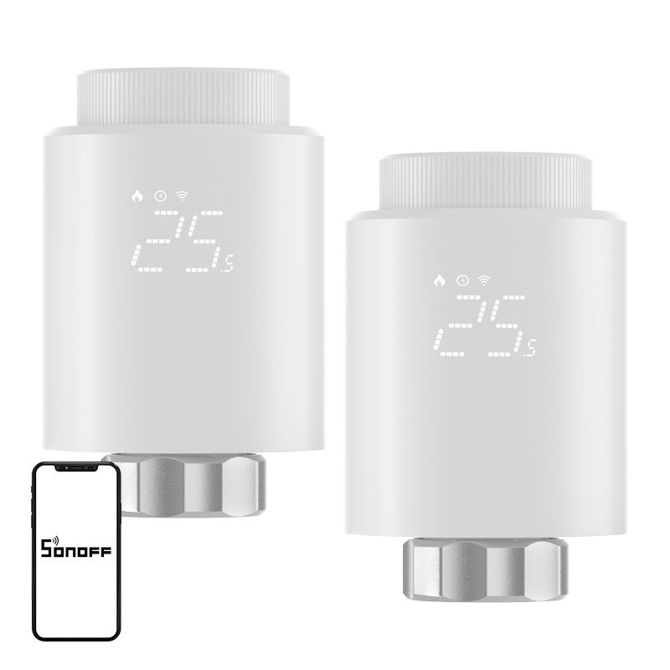 Pametni termostat Sonoff TRVZB ZigBee, komplet 2 kosov, daljinsko upravljanje, urniki, zaznavanje odprtih oken, zaščita pred zmrzovanjem, kompatibilnost s Home Assistant