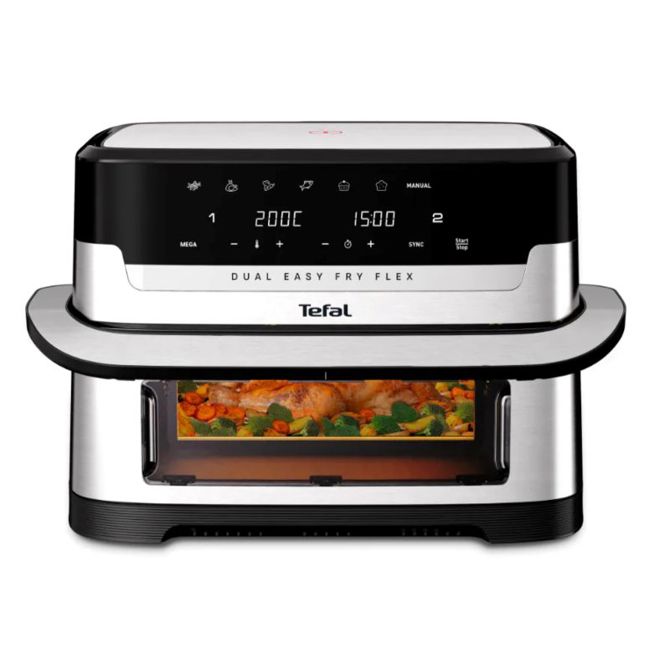 Cvrtnik na vroč zrak Tefal Dual Flex EY922DE0, 9 L, 2700 W, digitalni zaslon, črno-siv