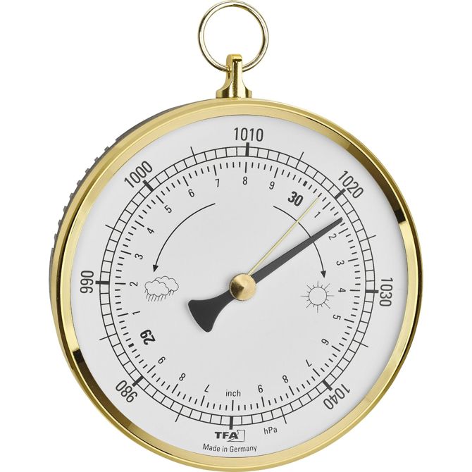Analogni barometer TFA Dostmann 29.4025.32, medeninast obroč, izdelan v Nemčiji