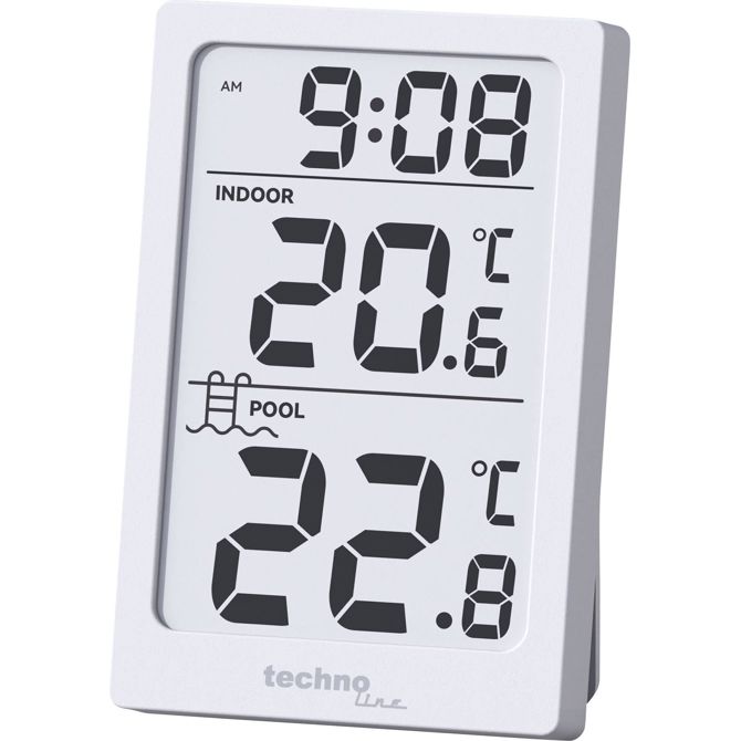 Digitalni brezžični termometer za bazen Techno Line WS9079, bazenski senzor TX7079, merjenje temperature vode, brezžični prenos, notranja temperatura