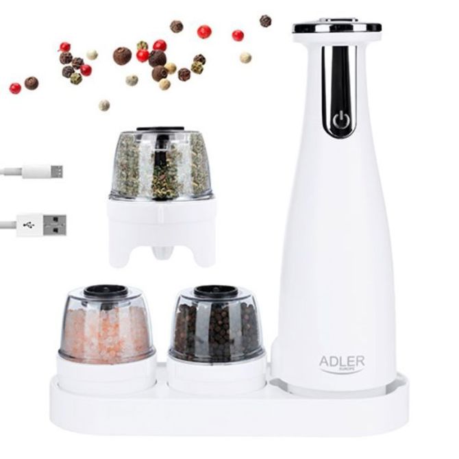 Adler AD4449W Električni mlin za sol in poper -set 3brusilniki -USB bel 4