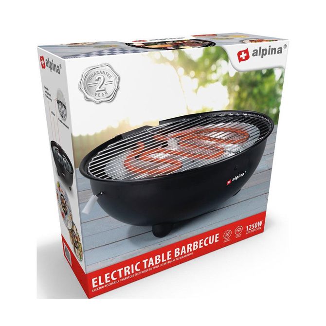 Električni žar ALPINA BBQ, 1250W, okrogel, brez razvoja dima, zunanja + notranja uporaba, odstranljivo stojalo, črn 5