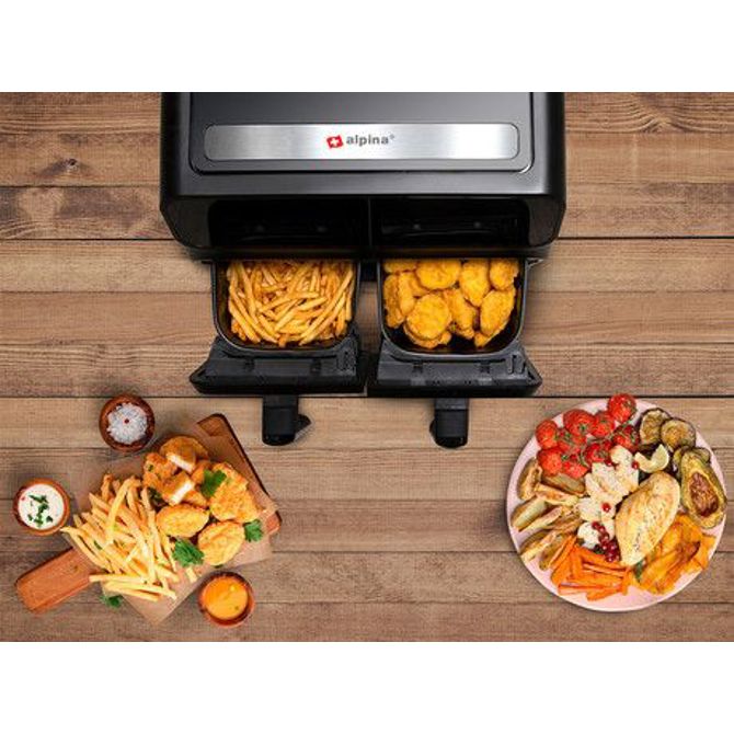 ALPINA DOUBLE cvrtnik/friteza na vroč zrak, XXL, 8L, brez olja, 80% manj maščob, 1700W, digitalen 5