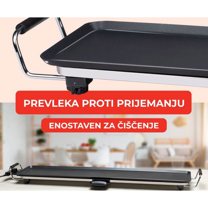 Električna žar plošča ALPINA Teppanyaki GRILL, jeklo, aluminij, moč 2000W, nastavljiva temperatura, 100x22cm 4