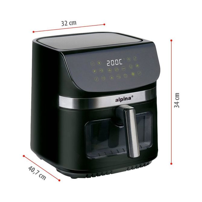 Cvrtnik/friteza na vroč zrak Alpina XXL, 9 l, 1800 W, digitalni časovnik/timer, samodejni izklop, brez olja, 80 % manj maščob, črn 4
