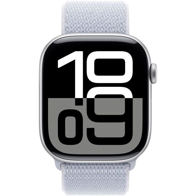 APPLE Watch Series 10 GPS + Cellular 46 mm srebrno aluminijasto ohišje z modro oblačno športno zanko 2