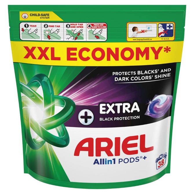 Kapsule za pranje temnega perila Ariel + Extra Black, 38 pranj 2