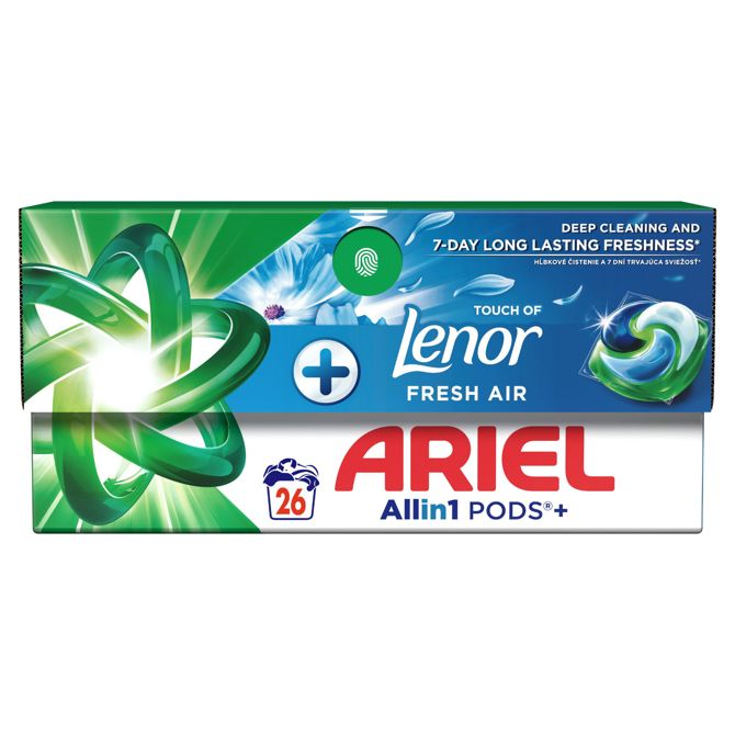Kapsule za pranje perila Ariel + Touch of Lenor Fresh Air, 26 pranj 2