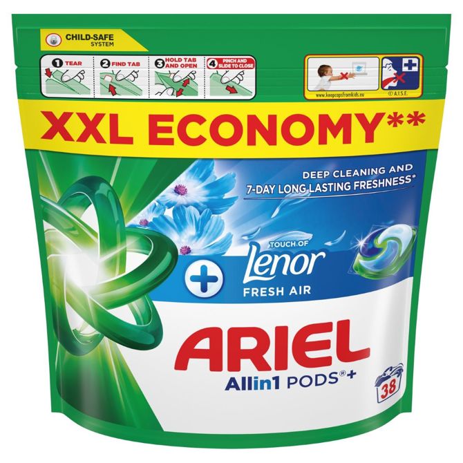 Kapsule za pranje perila Ariel + Touch of Lenor Fresh Air, 38 pranj 2