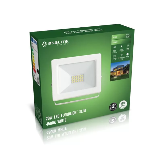 Asalite LED White Floodlight Slim 20W 4500K (1800 lumens) 4
