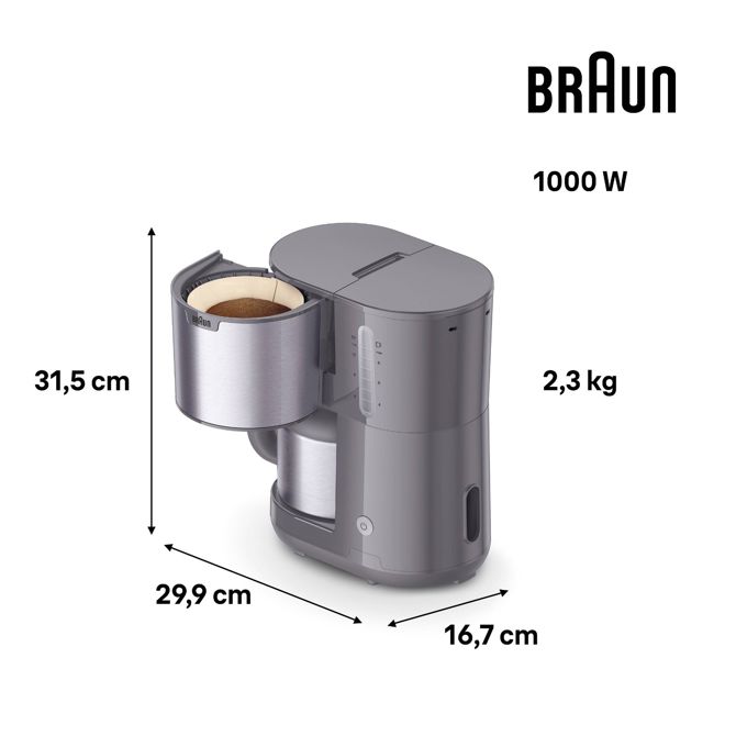 Kavni aparat Braun KF 1505 GY PurShine – filter aparat, 1,2 l termovka, OptiBrew sistem 3