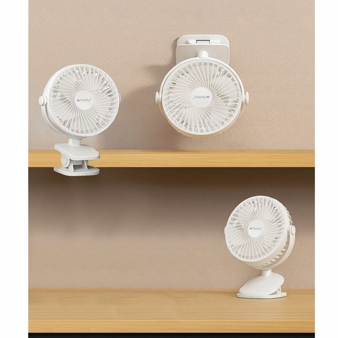 Ventilator Ruhhy brezžični 1200mAh, s sponko, 360° nastavitev, 3 hitrosti, USB-C, bel 3