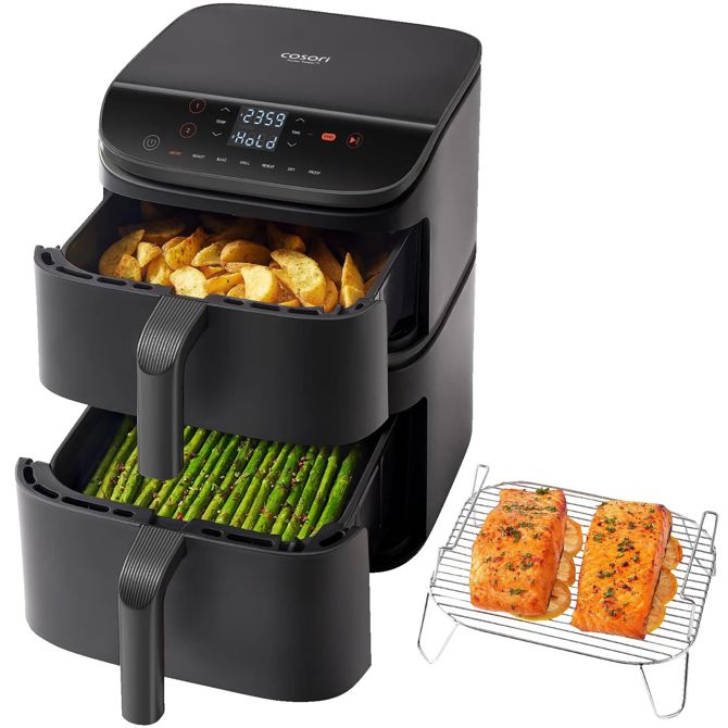 Cvrtnik na zrak Cosori Turbo Tower CAF-DC121-ADER (2630 W, 2 košari 4,3 + 6,5 l, 7 programov, digitalni zaslon, črn) 2