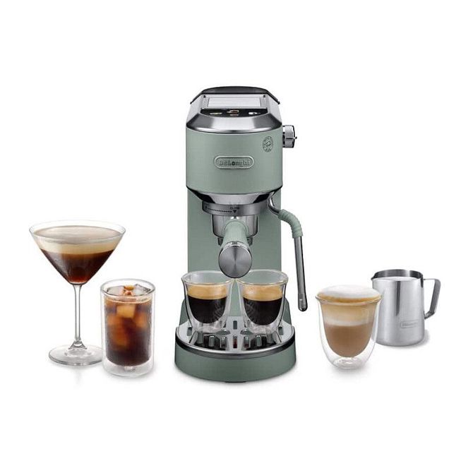 Kavni aparat DeLonghi Dedica Duo EC890.GR 15 barov, penilnik mleka, za kavne kapsule in mleto kavo, termoblok, siva 2