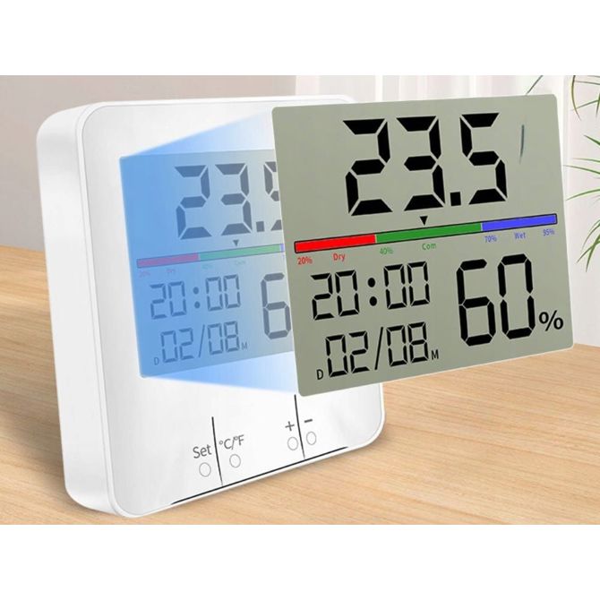 Digitalni LCD touch termometer higrometer ura 5