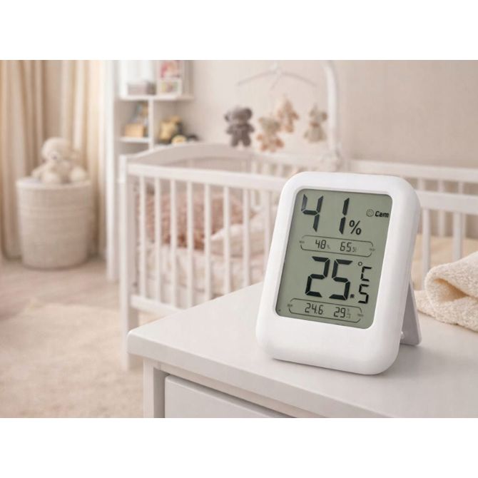Digitalni osvetljen LCD termometer higrometer 8cm bel 6