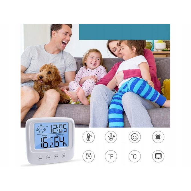 Digitalni osvetljen LCD termometer higrometer budilka bela 4