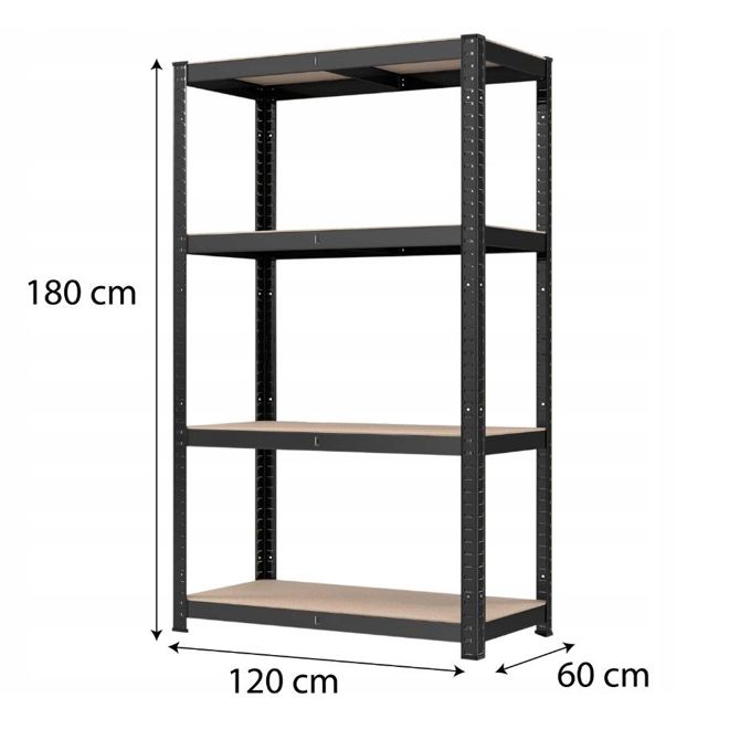 EXTRALINK 4-NASTROJNA POLICA 180X120X60 ČRNA 500 KG PRO-0667 3