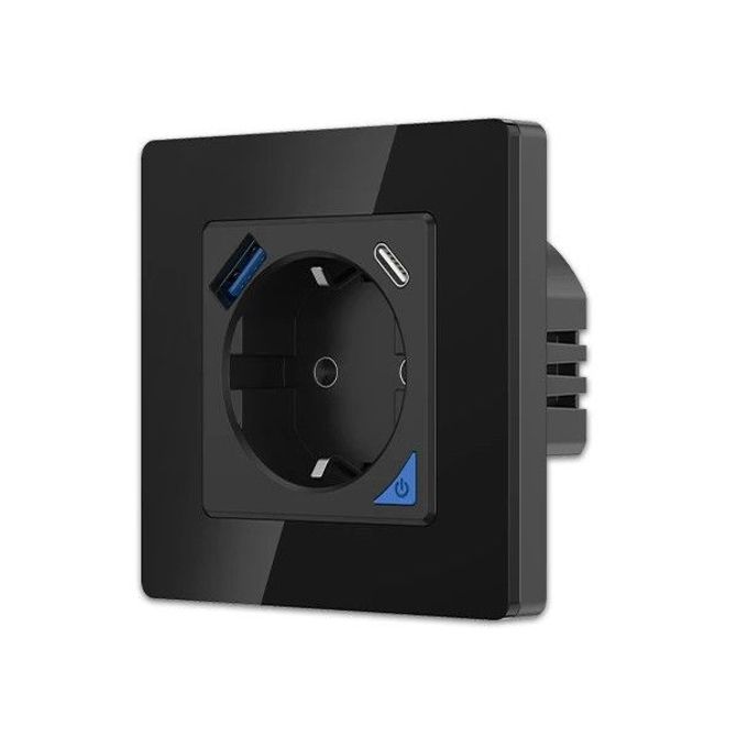 EXTRALINK SMART LIFE VTIČNICA 230V + ENOJNI OKVIR, WIFI , 1 X USB A, 1 X USB C, ČRNA 2
