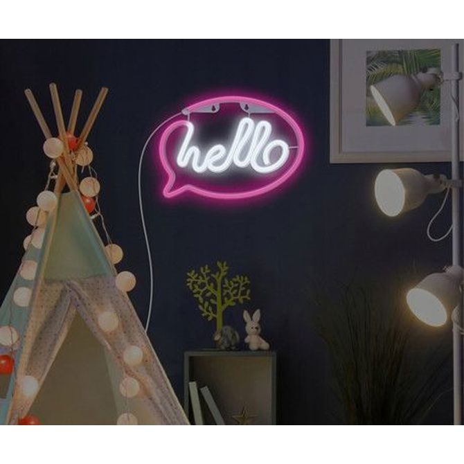FOREVER Hello NEON LED luč, dekorativna, napajanje na USB ali 3x AA baterije, stikalo za vklop / izklop, roza, bela 2