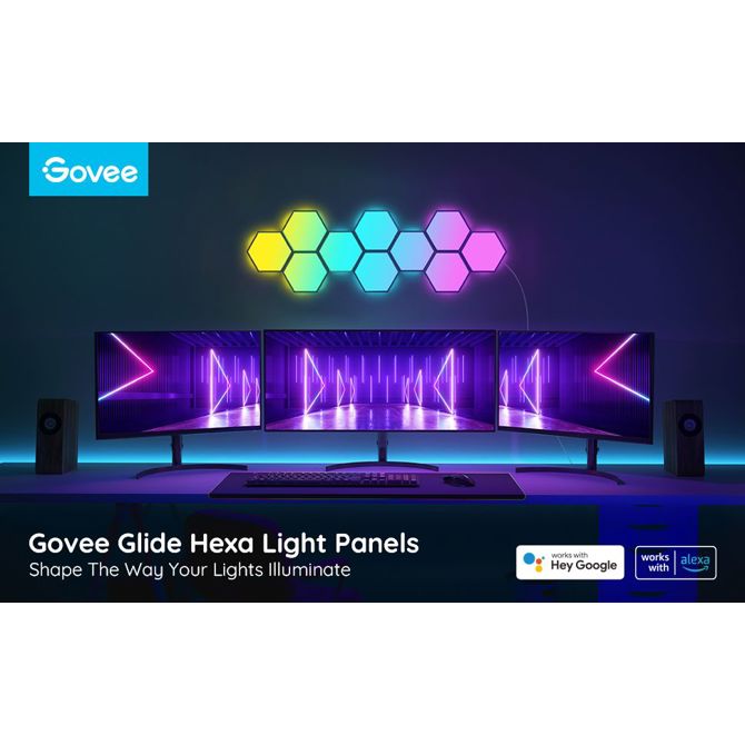 Pametni LED svetlobni paneli Govee Glide Hexa Light Panels, 10-delni komplet, RGBIC, pametni nadzor 5